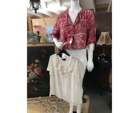 A Linen shift cardigan top &amp; Frill fronted short sleeved top.&nbsp; German designer Tutta Natura, red &amp; white zebra p