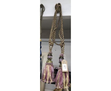 A pair of curtain tie backs in lilac &amp; gold with gems and beading with tassel&nbsp;