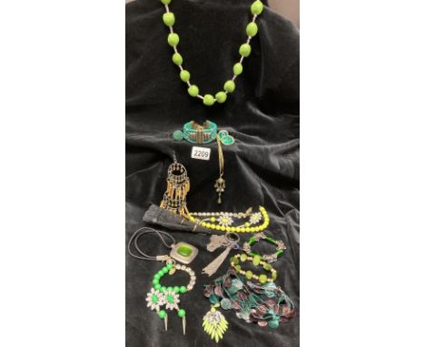 A quantity of Lime, Jade and emerald green costume jewellery