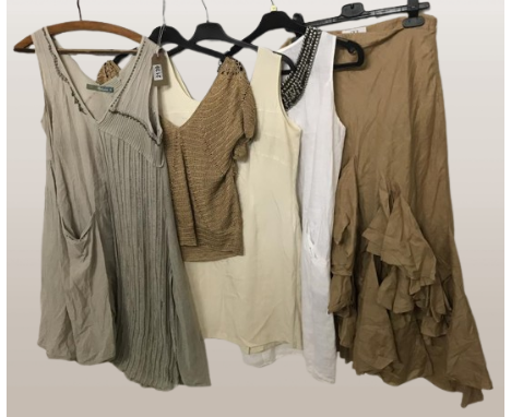 A selection of 5 items. Including Ruffle skirt and gold top with beading details and side tie