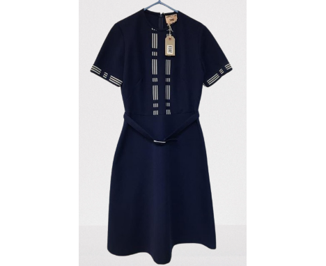 A 1960's Vintage Ladies Pride Navy and White belted dress size 12-14