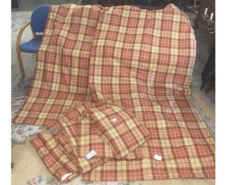 Two pair Heavy Orange checked curtains (125x 275cm)