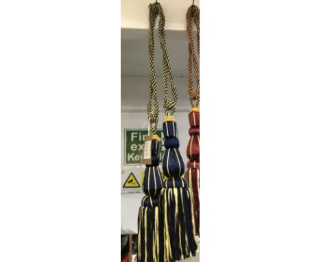 One pair of royal blue &amp; gold curtain tie backs with tassels