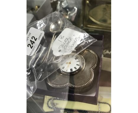 SILVER CLOCK & SPOONS