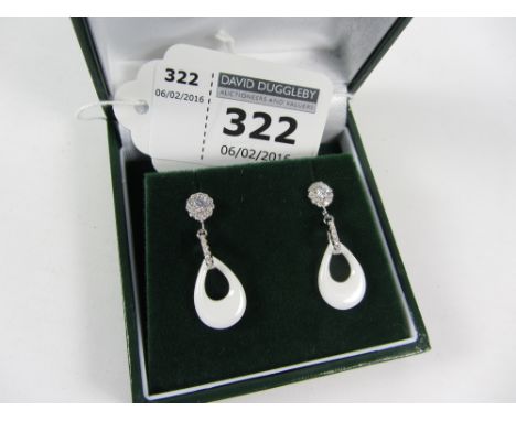 Pair of ceramic and stone set dress ear-rings stamped 925