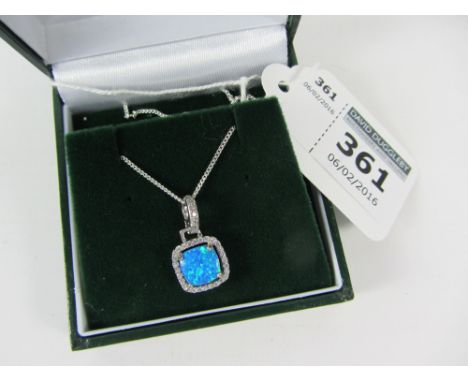 Blue opal halo set dress pendant stamped 925