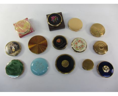 Collection of 14 Ladies powder compacts by Stratton, Yardley, Regent, Lancome, Helena Rubinstein, Vogue Vanity, Melissa, L'Ai
