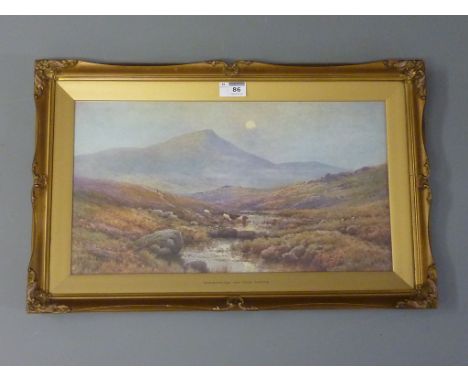 'Moonrise on the Moor', colour print after Alfred de Breanski 25cm x 45cm