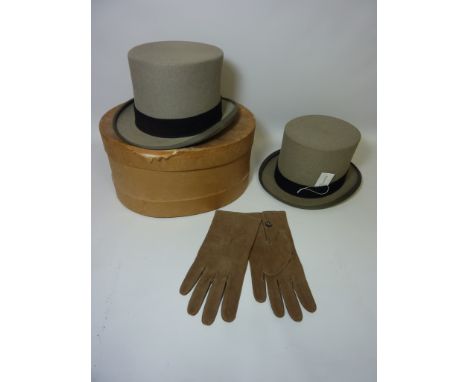 Vintage Clothing/Accessories - Royal Ascot grey top hat by S. Patey of London size 6 7/8 (boxed) and another similar by Moss 
