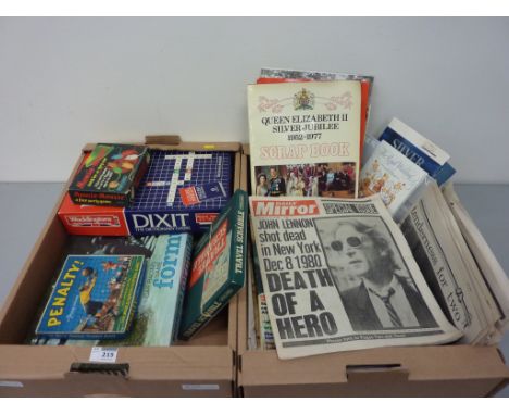 Waddington's 'Formula 1' car racing game, other vintage games, original 1980 'John Lennon Shot Dead' Daily Mirror, Royal comm
