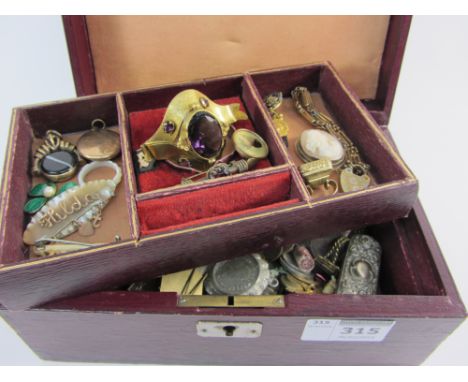 Box containing vintage jewellery, coins and miscellanea