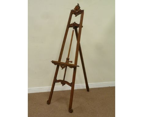 Reproduction mahogany Victorian style carved easel, H200cm