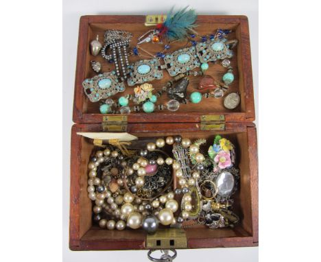 Vintage and later costume and other jewellery stamped 925 in mahogany box