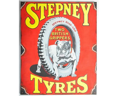 Stepney Tyres - A contemporary oil on board painting artist's impression of a traditional vintage advertising enamel sign of 