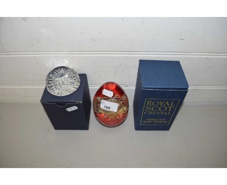 ROYAL SCOT CRYSTAL PAPERWEIGHT AND ONE OTHER ITEM