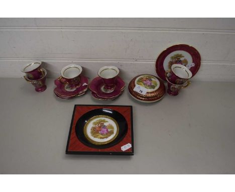 LIMOGES WARES IN MEISSEN STYLE INCLUDING SIX CUPS AND SAUCERS AND SIDE PLATE
