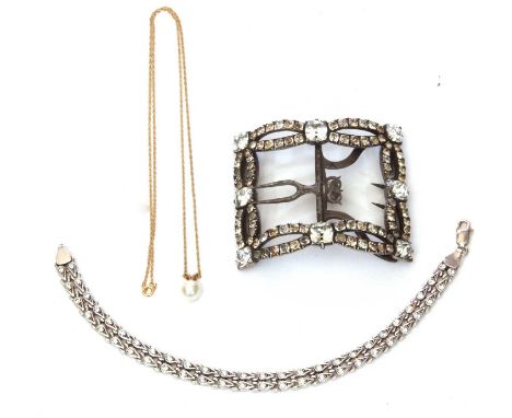 Mixed lot to include a vintage paste set buckle, a 925 marked bracelet, 19cm long together with a cultured pearl and 9ct gold