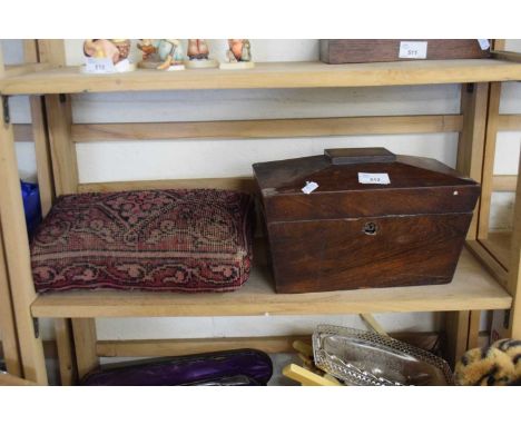 SARCOPHAGUS FORMED TEA CADDY AND A VINTAGE PRAYER KNEELER