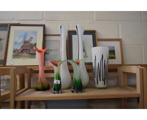 SIX MIXED ART GLASS VASES