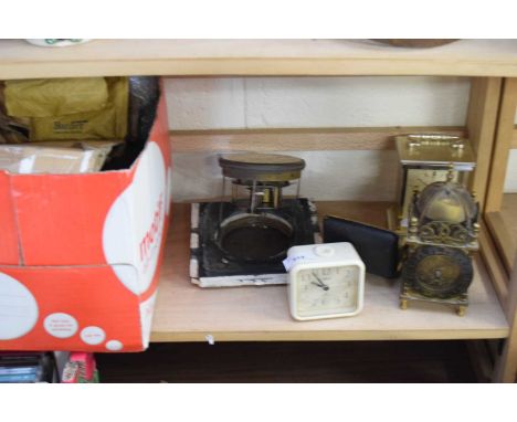VICTORIAN BLACK SLATE MANTEL CLOCK (FOR RESTORATION) PLUS FURTHER SMALL BEDSIDE MANTEL CLOCKS