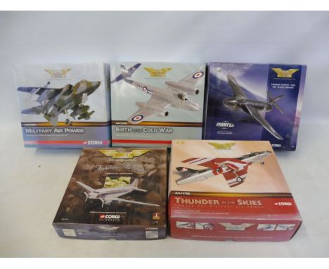 Five boxed Corgi Aviation Archive models, the Gloucester Meteor, the Jaguar JR1A and others.