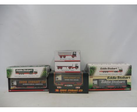 Seven boxed lorries, three Corgi and four Atlas, all Eddie Stobbart.