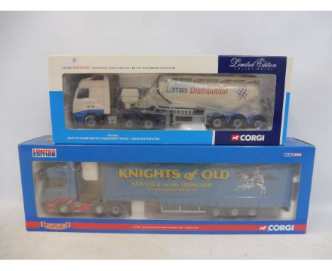 Two boxed Corgi Heavy Haulage lorries, Volvo Globetrotter and Knights of Old, excellent condition.