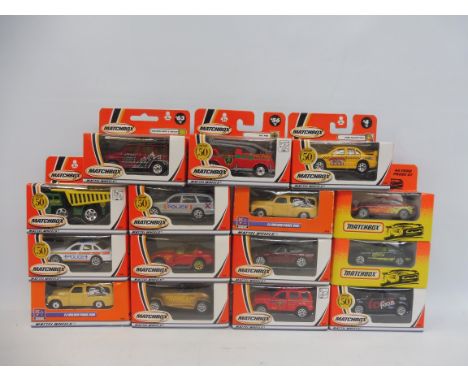 A selection of Matchbox Mattel wheels, mainly modern racing vehicles, in good condition.