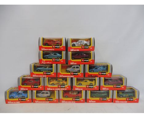 A quantity of boxed Burago 1:43 scale models.