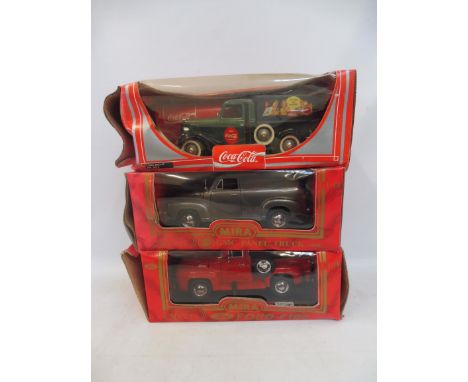 Three 1:18 scale models to include the Coca Cola delivery wagon.