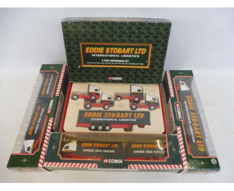 Four boxed Corgi Eddie Stobbart lorries to include the five piece logistics set.