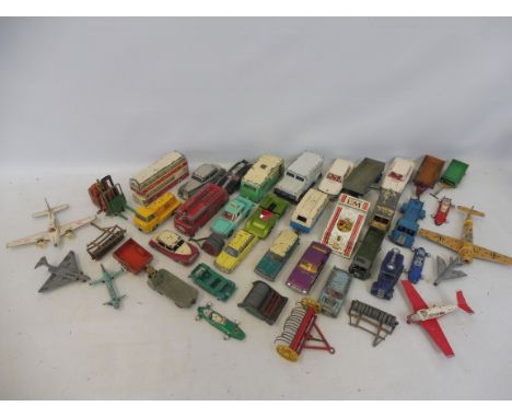 A quantity of mixed playworn die-cast models, including Dinky and Corgi, various eras.