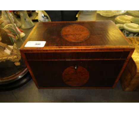 Georgian mahogany tea caddy with burr veneer paterae (a.f.)