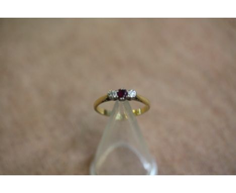 18ct Gold Ruby and Diamond Three Stone Ring