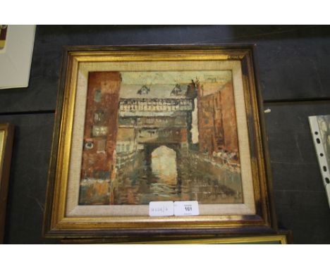 Oil on board - Canal Scene, inscribed verso K. Howard RA