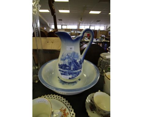 Blue and White Pottery Jug and Basin