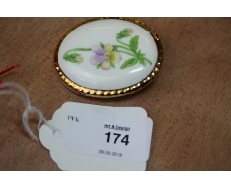 Ceramic Oval Brooch decorated with viola