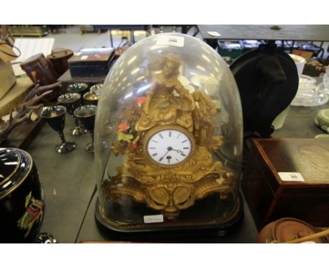 19th Century French gilt spelter mantel clock with dome and stand