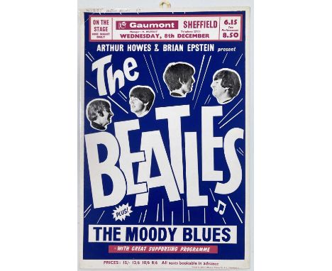 An original and rare poster advertising two performances by The Beatles at the Sheffield Gaumont cinema in December 1965. The