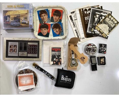 Beatles memorabilia and collectables to include: 8 x 10" photo signed by Allan Williams, original Worcester Ware 1960s tray, 