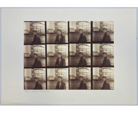 A limited-edition lithograph print depicting a series of images of George Harrison taken by Astrid Kirchherr in Hamburg c 196
