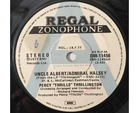 PERCY "THRILLS' THRILLINGTON (PAUL MCCARTNEY) - UNCLE ALBERT/ADMIRAL HALSEY 7" (ORIGINAL AUSTRALIAN DEMO - EMI-11456). Extrem