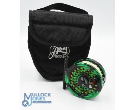 A scarce Abel USA TR-Light Camo alloy trout fly reel, 2 1/2" fully ventilated spool, 2 screw latch, black handle, constant ch
