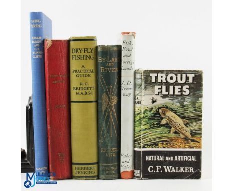 5x Period Fishing Books, Trout Flies C F Walker 1965, Fifty Years Angling 1938 ex library, By Lake &amp; River F Francis 1874