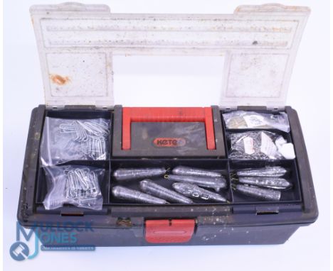 Keter Plastic Tool Box 13" x 7" x 5" containing a lead weight moulding kit as follows: In the lid section 4 packs of galvanis