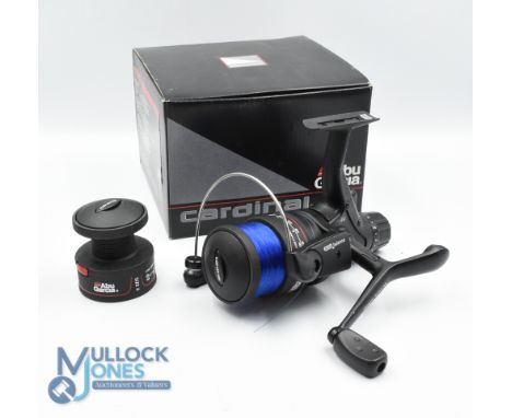 Abu Cardinal 44 RD fixed spool reel, good bail, rear tensioner, balanced handle with spare spool. Original box with instructi