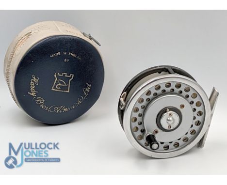 Hardy "Marquis 6" multiplier alloy trout fly reel 3 1/4" ventilated spool, 2 screw lath, black handle, rear tensioner, 'U' sh