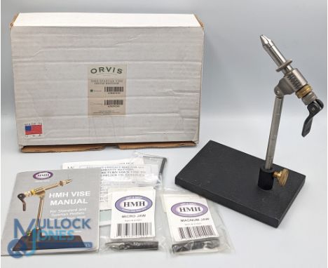 HMH Fly Tying Pedestal Vice, with micro jaw and magnum jaw, in original box with instructions and an allen key made for Orvis