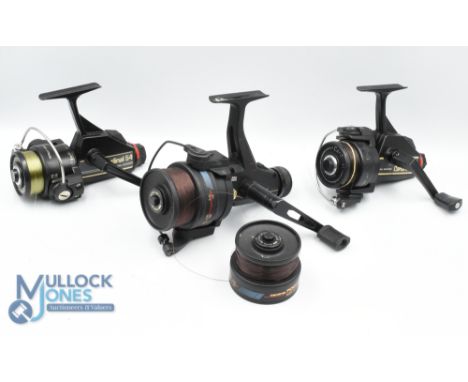 3x ABU Garcia Cardinal fixed spool reels features 2x Cardinal 54 reels stamped 811105 and 810505, folding handles etc, plus a