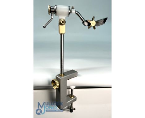 A Fine and Scarce Lawrence Waldron Fly Tying Vice, with original C clamp, stem extension, material clip, bobbin hanger and ac